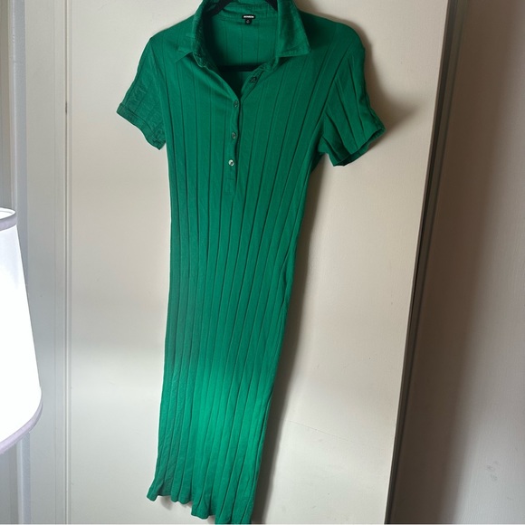 Monrow Green Flat Ribbed 94% Cotton Shortsleeve Form Fitting Collar Polo Dress M - Picture 9 of 16